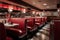 classic diner with red vinyl booths and chrome accents