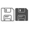 Classic diskette line and glyph icon. Data memory storage of software or documents symbol, outline style pictogram on