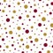 Classic dotted seamless pattern gold and red colors round shapes Polka dot ornate Vector background