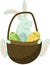 Classic easter decor. Easter rabbit with basket with Easter eggs, decoration for postcard, greeting cardc, print, hand draw.