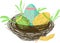 Classic easter decor. Nest with Easter eggs, decoration for postcard, greeting cardc, print, hand draw