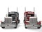 Classic eighteen wheeler trucks in metallic gray and red colors - front view