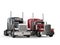 Classic eighteen wheeler trucks in metallic gray and red colors - side by side