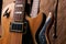 Classic electric guitar and wooden electric bass guitar