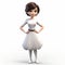 Classic Elegance: A Maya Rendered Cartoon Character In A White Dress