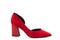 Classic and elegant suede high-heeled women shoes. Stylish red shoes on high block heels and with a pointed toe