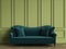 Classic emerald green sofa in classic interior with copy space