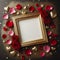 classic empty wedding picture frame mockup with red rose petals decoration ai generated