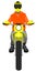 Classic enduro motorcycle with sitting rider front view color vector illustration