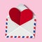 Classic envelope with red heart paper valentine card inside
