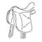 Classic equine saddle, horse equipment for ride. hand drawn illustration in engraved style