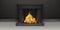 , classic fire place with flaming logs, home decor