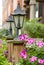 Classic garden lamp with blooming Petunia
