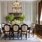 A classic, Georgian-style dining room with a formal table, antique sideboard, and crystal chandelier5, Generative AI