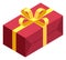 Classic gift box icon. Red present with golden ribbon