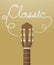 Classic guitar brown color and classic text made from guitar strings illustration concept idea isolated on light brown gradient