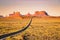 Classic highway view in Monument Valley at sunset, USA