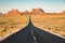 Classic highway view in Monument Valley at sunset, USA