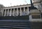 Classic and historic outdoor entrance facade of Parliament of Victoria on grand stairs in Melbourne, Australia