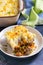 Classic homemade Shepherd`s Pie mashed potato and beef or lamb with vegetables.