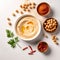 Classic hummus with chickpeas, enhanced by the allure of paprika, olive oil, and traditional oriental spices top-down view