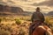 A classic image of a rugged cowboy riding through the breathtaking expanse of the Wild West, capturing the spirit of adventure and