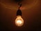 Classic incandescent light bulb powered on