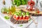 Classic Italian Caprese Canapes Salad With Tomatoes, Mozzarella And Fresh Basil