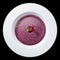 classic Italian food. Beautifully decorated plate with blueberries in coconut milk isolated on dark background, top view