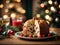 classic Italian panettone placed on a plate next to a table