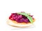 Classic Italian snack bruschetta with baked beet and fresh basil