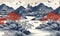 Classic japanese landscape. mountain, fuji, sakura, pagoda, water. Oriental natural background. For banner, postcard, book