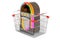 Classic jukebox inside shopping basket, 3D rendering