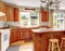 Classic large wood kitchen interior with hardwood floor.