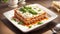 Classic Lasagna with Fragrant Layers of Fresh Basil Leaves.AI Generated