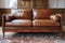 Classic Leather Sofa in Elegant Library.