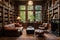 a classic library with floor-to-ceiling bookshelves and a leather armchair