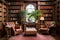 a classic library with floor-to-ceiling bookshelves and a leather armchair