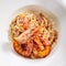 Classic Linguine Pasta with Grated Parmesan Cheese and Fried Shrimps