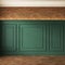 Classic loft interior with green wall panel, moldings and brick wall.