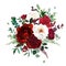 Classic luxurious red rose, carnation, white peony, berry, burgundy astilbe, emerald eucalyptus