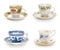 Classic luxury pottery or porcelain teacups on a completely white background. Contains clipping path