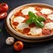 A classic margherita pizza with fresh tomato sauce, mozzarella cheese. Ai generated