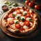 Classic Margherita Pizza on Wooden Board, AI Generated