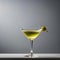 A classic martini glass with a clear, chilled cocktail, garnished with an olive on a toothpick2