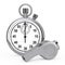 Classic Metal Coaches Whistle near Chrome Stopwatch. 3d Rendering