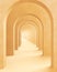 Classic metaphysics surreal interior design, imaginary fictional architecture. Archway with yellow marble walls. Move forward,