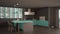 Classic minimal gray and turquoise kitchen with parquet floor, m