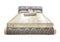 Classic modern bed. Luxury gray beige modern bed furniture with patterned bedclothes with upholstery floral texture