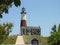 Classic montauk new york lighthouse with red and white paint.